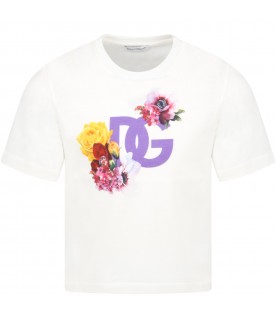 Ivory t-shirt for girl with flowers