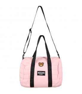 Pink mother bag for baby girl with teddy bear