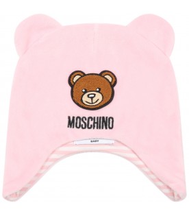 Pink hat for baby girl with logo