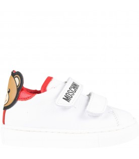 White sneakers for kids with teddy bear