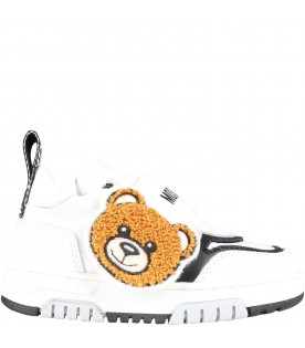 White sneakers for kids with teddy bear