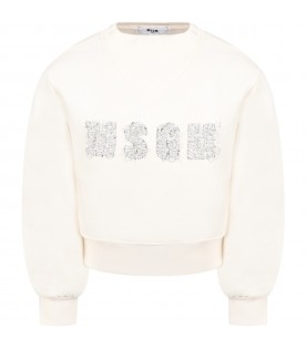 Ivory sweatshirt for girl with logo