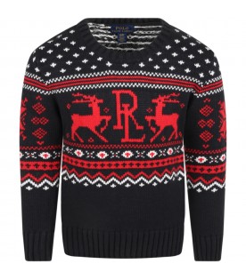 Black sweater for boy with reindeer