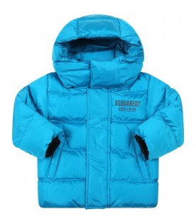 Light blue jacket for baby boy with logo