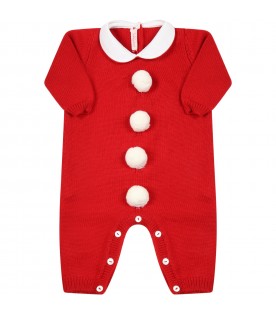 Red babygrow for baby kids with pom-poms