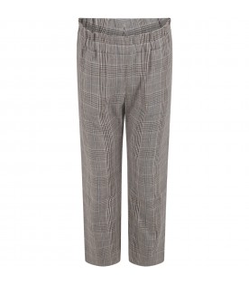 Gray trousers for girl with checked print