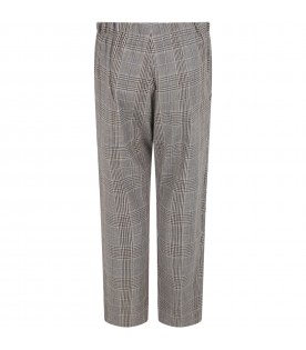 Gray trousers for girl with checked print