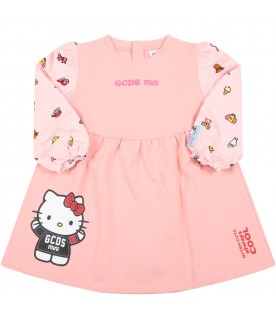 Pink dress for baby girl with Hello Kitty and logo