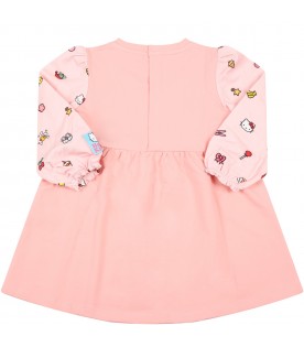 Pink dress for baby girl with Hello Kitty and logo