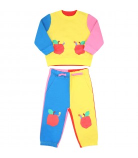 Multicolor tracksuit for baby girl with apple