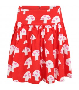 Red skirt for girl with mushrooms