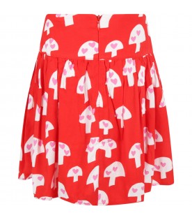 Red skirt for girl with mushrooms
