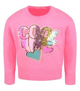 Fuchsia sweater for girl with hearts