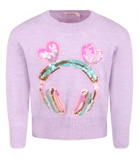 Lilac sweater for girl with headphones
