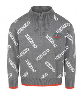 Grey sweater for boy with logos