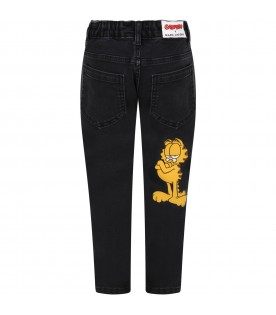 Grey jeans for boy with Garfield