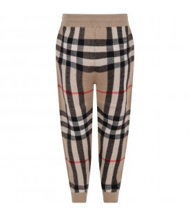 Biege trouser for kids with check