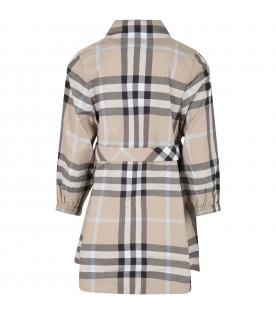 Beige dress for girl with checks