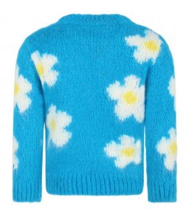 Light blue sweater for girl with flowers