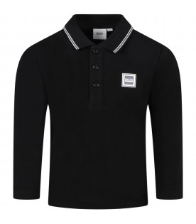 Black polo shirt for boy with logo