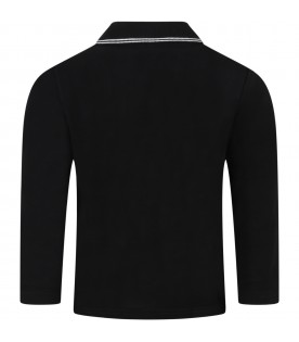 Black polo shirt for boy with logo