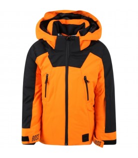Orange jacket for boy with logos