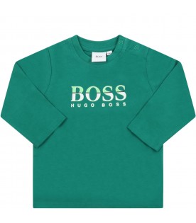 Green t-shirt for baby boy with logo
