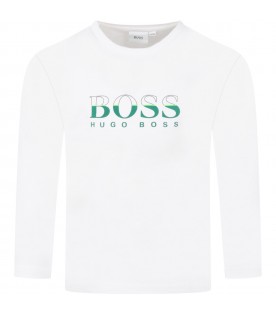 White t-shirt for boy with green logo