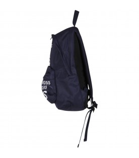 Blue backpack for boy with logos
