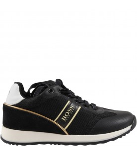 Black sneakers for boy with logos