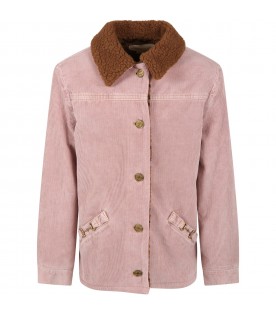 Pink jacket for girl with horsebit