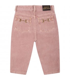 Pantaloni rosa per neonata con morsetto