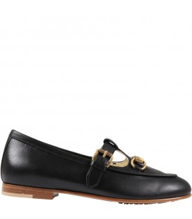 Black loafers for girl with horsebit