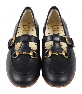 Black loafers for girl with horsebit