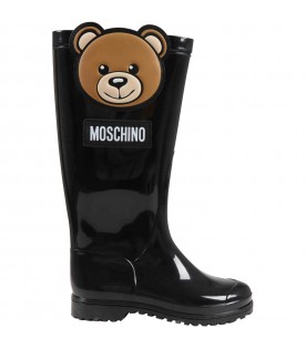 Black rain boots for girl with teddy bear