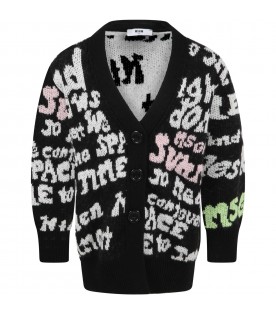 Black cardigan for girl with writings