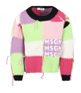 Multicolor sweater for girl with logos