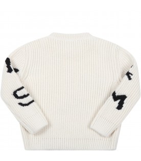 Ivory sweater for baby boy with logos