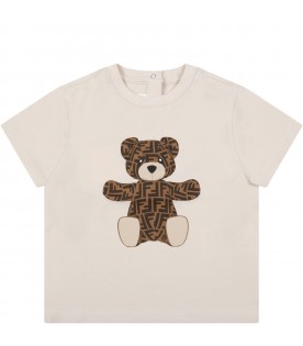 Beige t-shirt for baby kids with bear