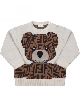 Beige sweater for baby kids with bear