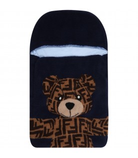 Blue sleeping bag for baby boy with bear