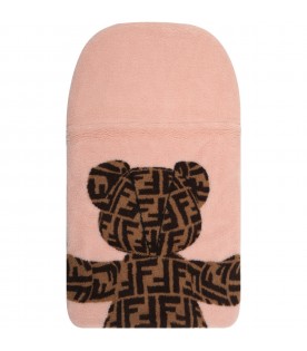 Pink sleeping bag for baby girl with bear