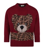 Fendi Kids Bordeaux sweater for kids with bear