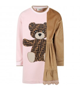 Multicolor dress for girl with bear