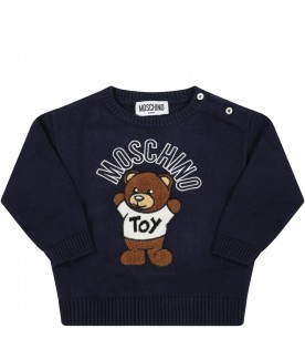 Blue sweater for baby kids with teddy bear