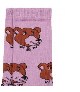 Lilac socks for girl with bears