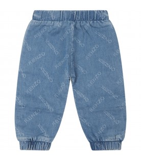 Light blue jeans for baby boy with logos
