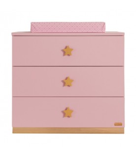 Pink chest of drawers for baby girl with golden stars