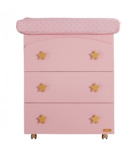 Pink changing table for baby girl with stars