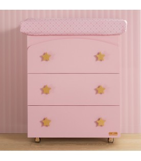 Pink changing table for baby girl with stars